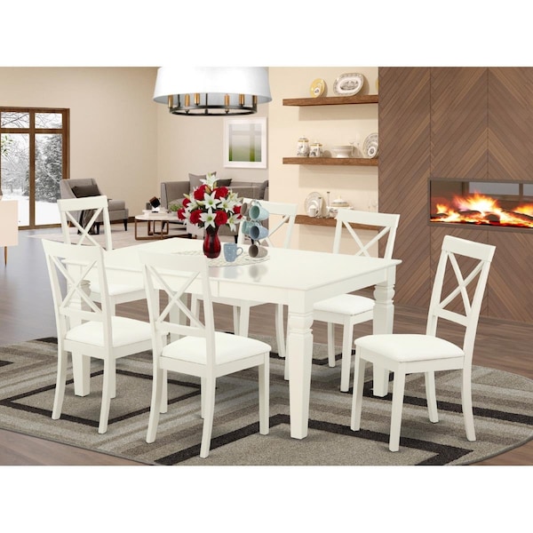 East West Furniture 7 Piece Logan Dining Set - Linen White LGBO7-LWH-LC - main